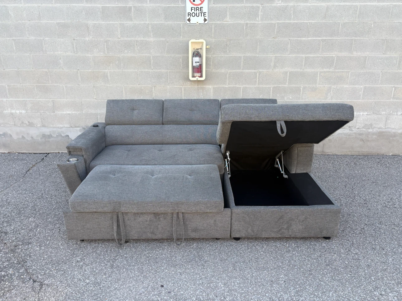 Grey Sectional Sofa Bed with Storage Cup Holder  - Free Delievry - photo 2