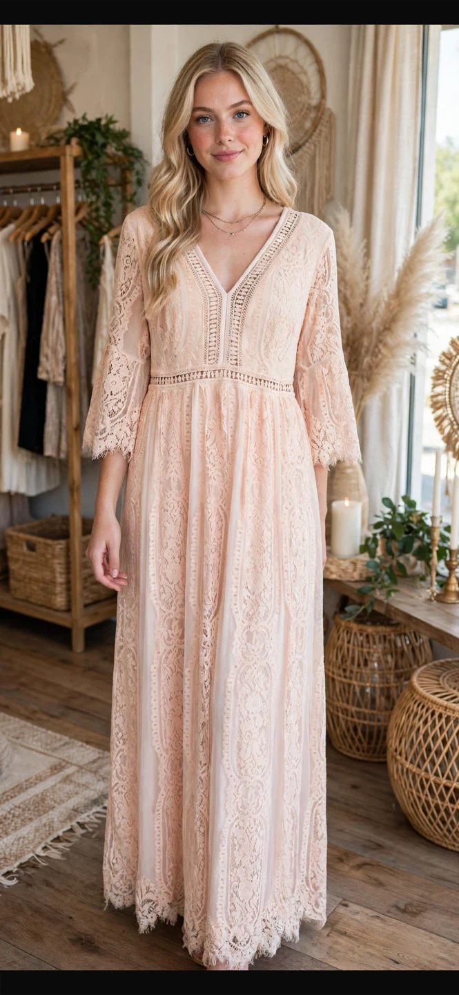 Peach Lace Maxi Dress