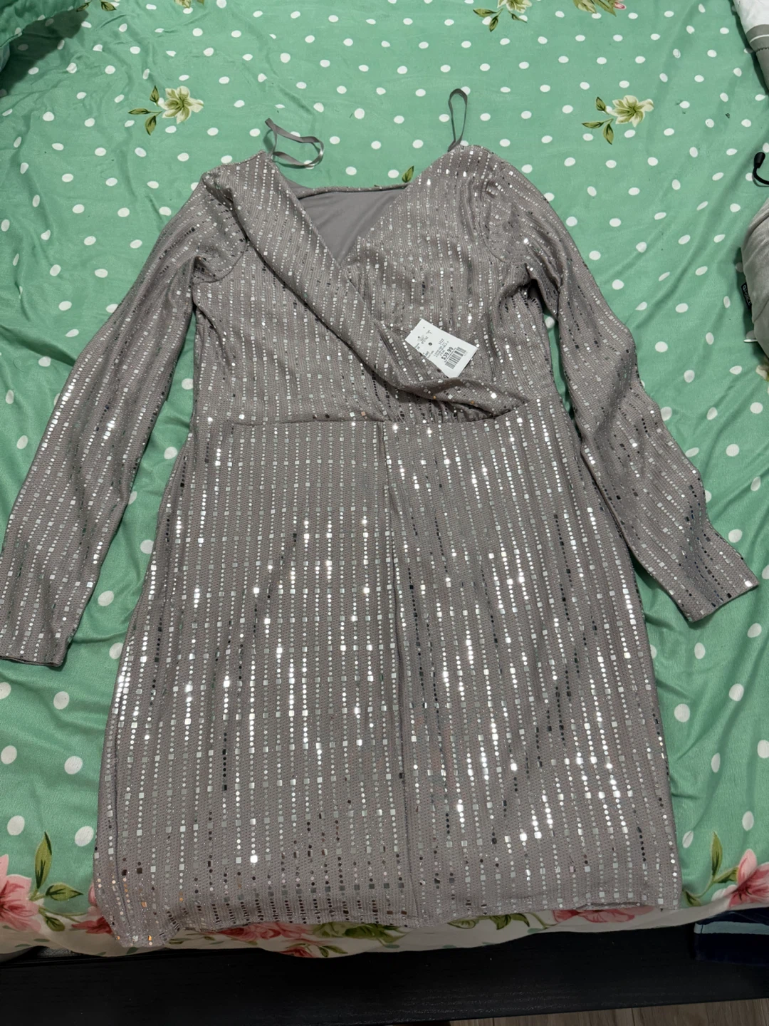 Silver Sequin Wrap Dress