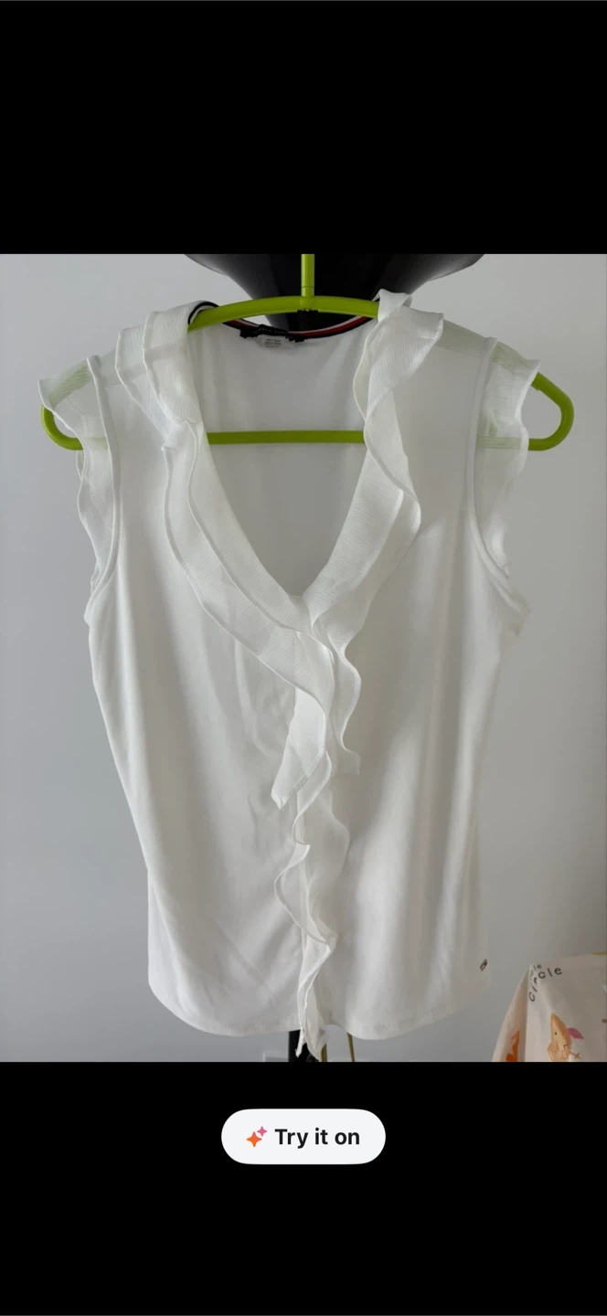 Tommy Hilfiger White Ruffle Sleeveless Top