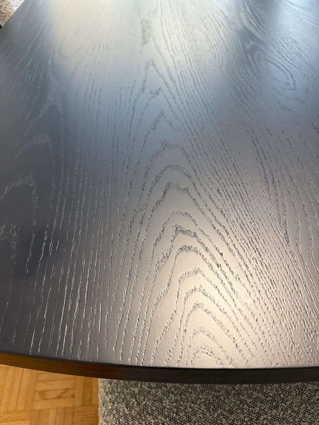 Black Dining Table with Six Grey Upholstered Chairs - photo 3