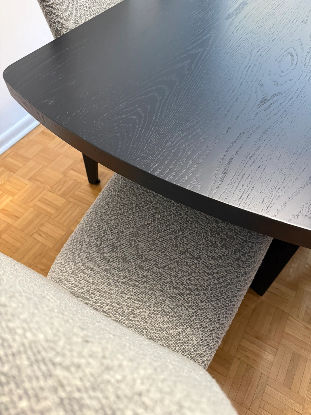 Black Dining Table with Six Grey Upholstered Chairs - photo 5