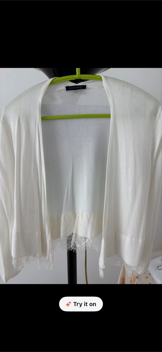 Tommy Hilfiger White Lace Trim Cardigan