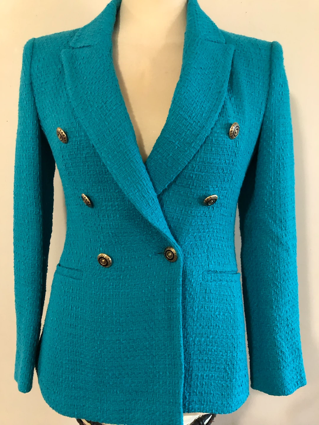 ZARA Turquoise Tweed Blazer Size Small