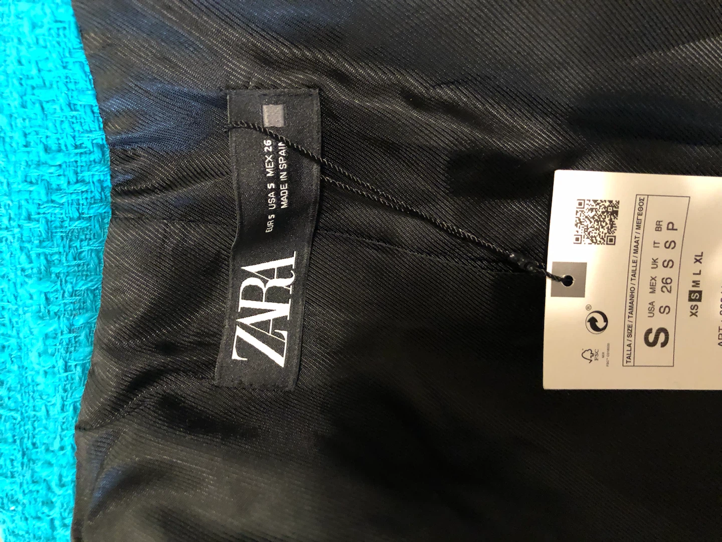 ZARA Turquoise Tweed Blazer Size Small - photo 3