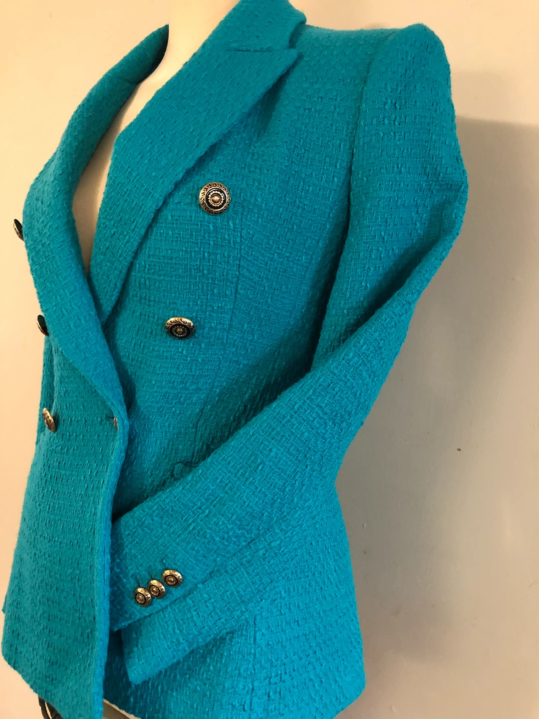 ZARA Turquoise Tweed Blazer Size Small - photo 4