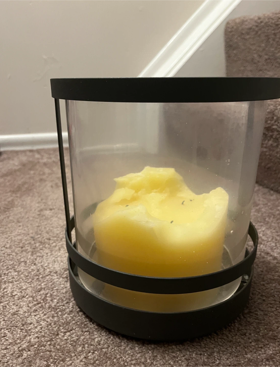 PartyLite hurricane candle in black metal and glass lantern