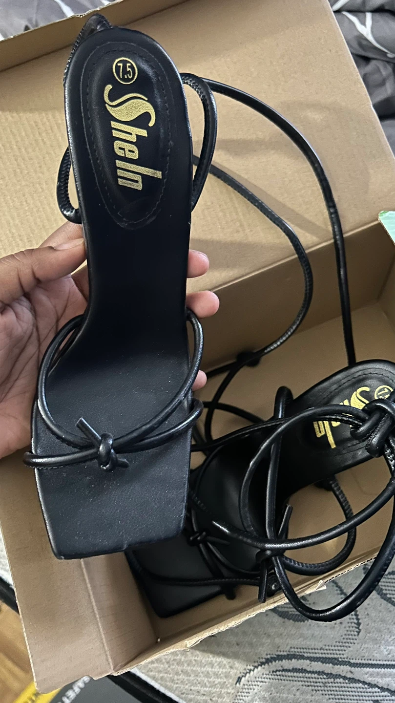 Shein Black Lace-up Heeled Sandals