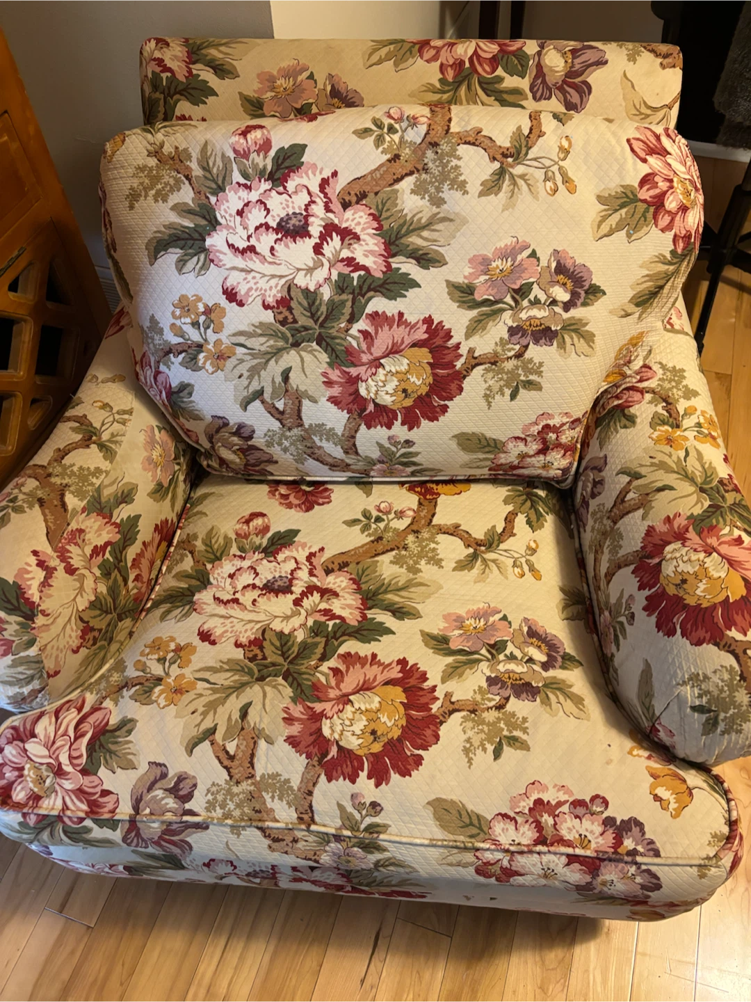 Floral pattern upholstered armchair