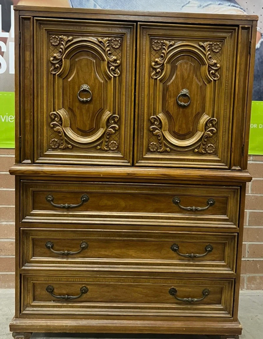 Vintage Traditional Wood Armoire with Drawers