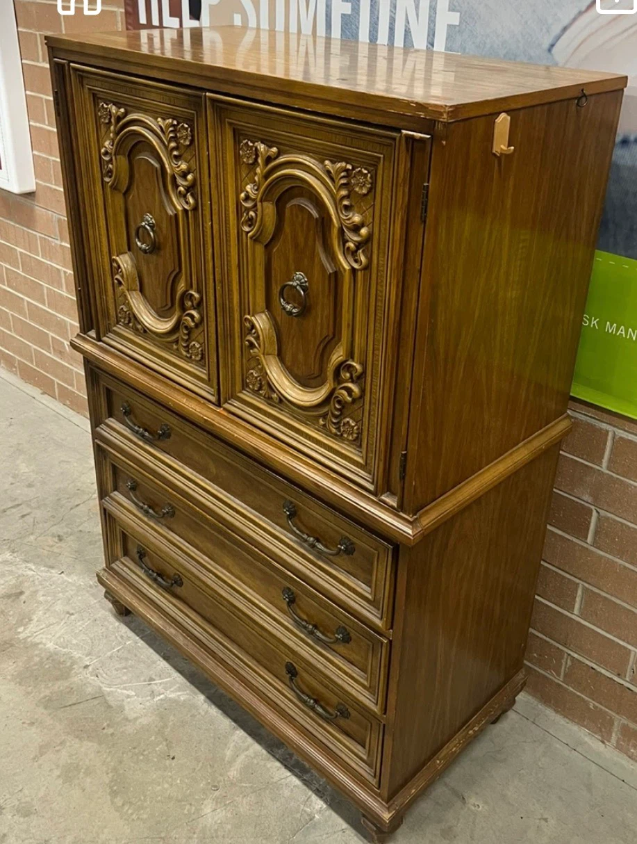Vintage Traditional Wood Armoire with Drawers - photo 2