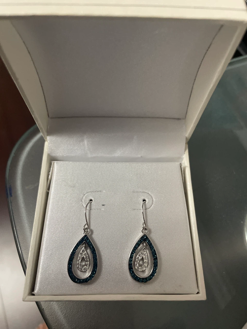 Teardrop Earrings with Blue and Clear Stones