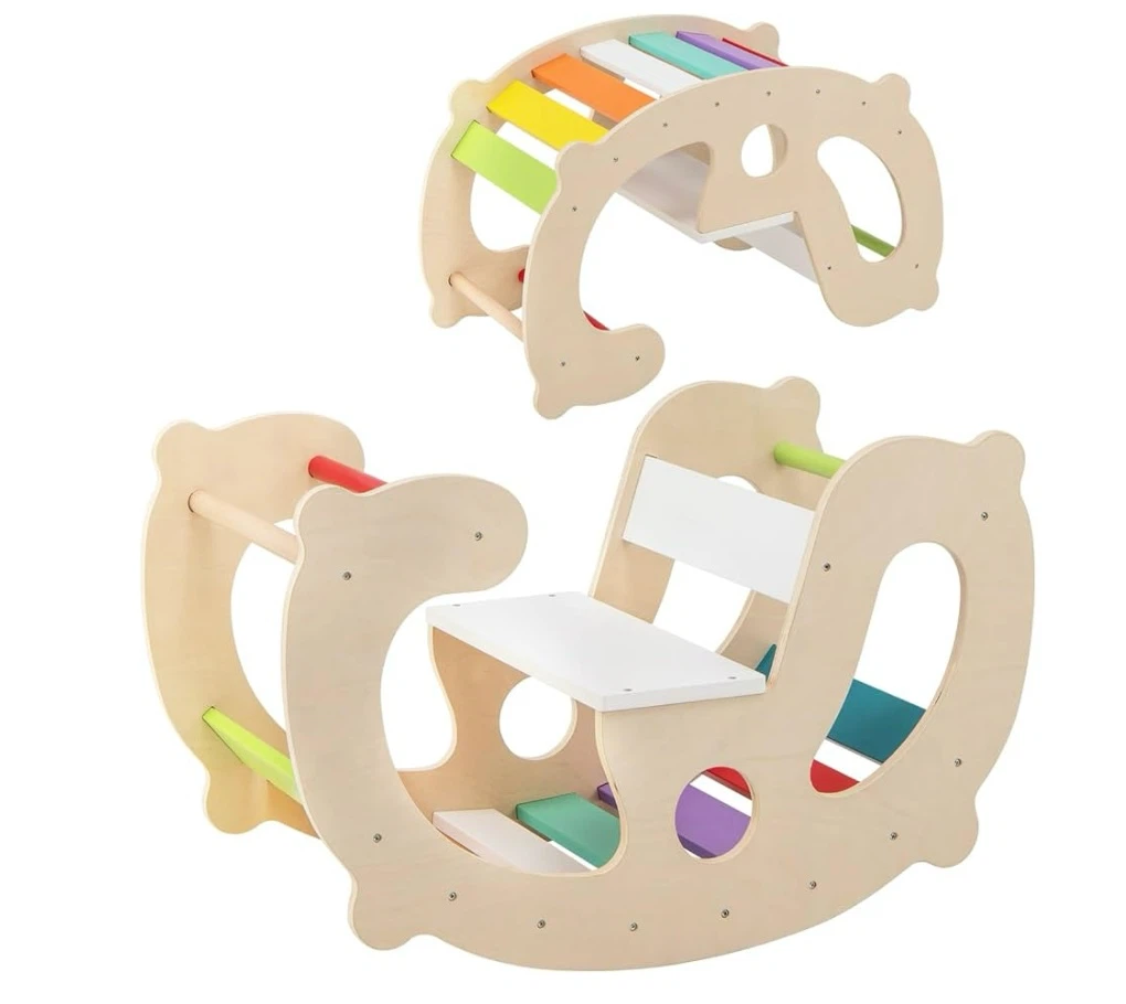 2-in-1 Kids Wooden Rocking Chair and Climbing Arch