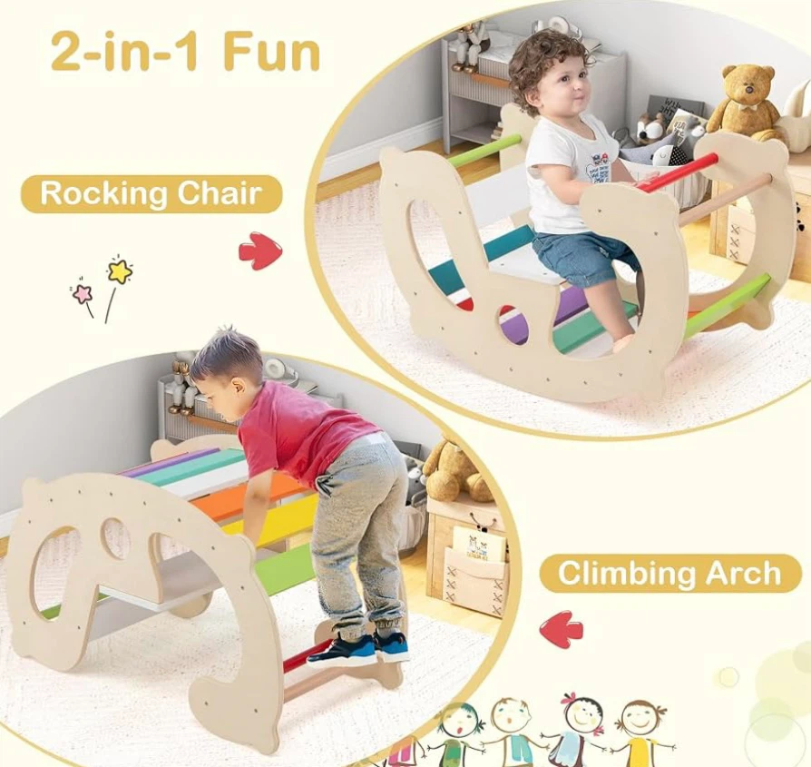 2-in-1 Kids Wooden Rocking Chair and Climbing Arch - photo 2