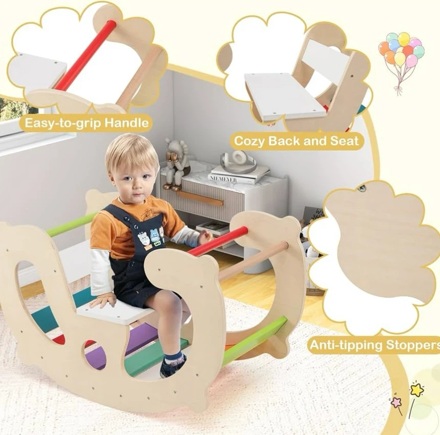 2-in-1 Kids Wooden Rocking Chair and Climbing Arch - photo 3
