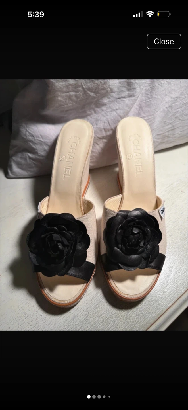Chanel Camellia Wedge Sandals