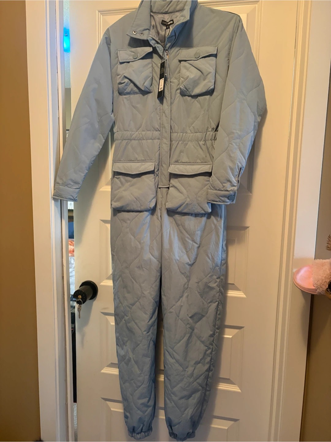 Fashion Nova Quilted Jumpsuit Light Blue