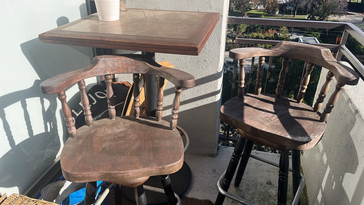 Set of Two Wooden Swivel Bar Stools