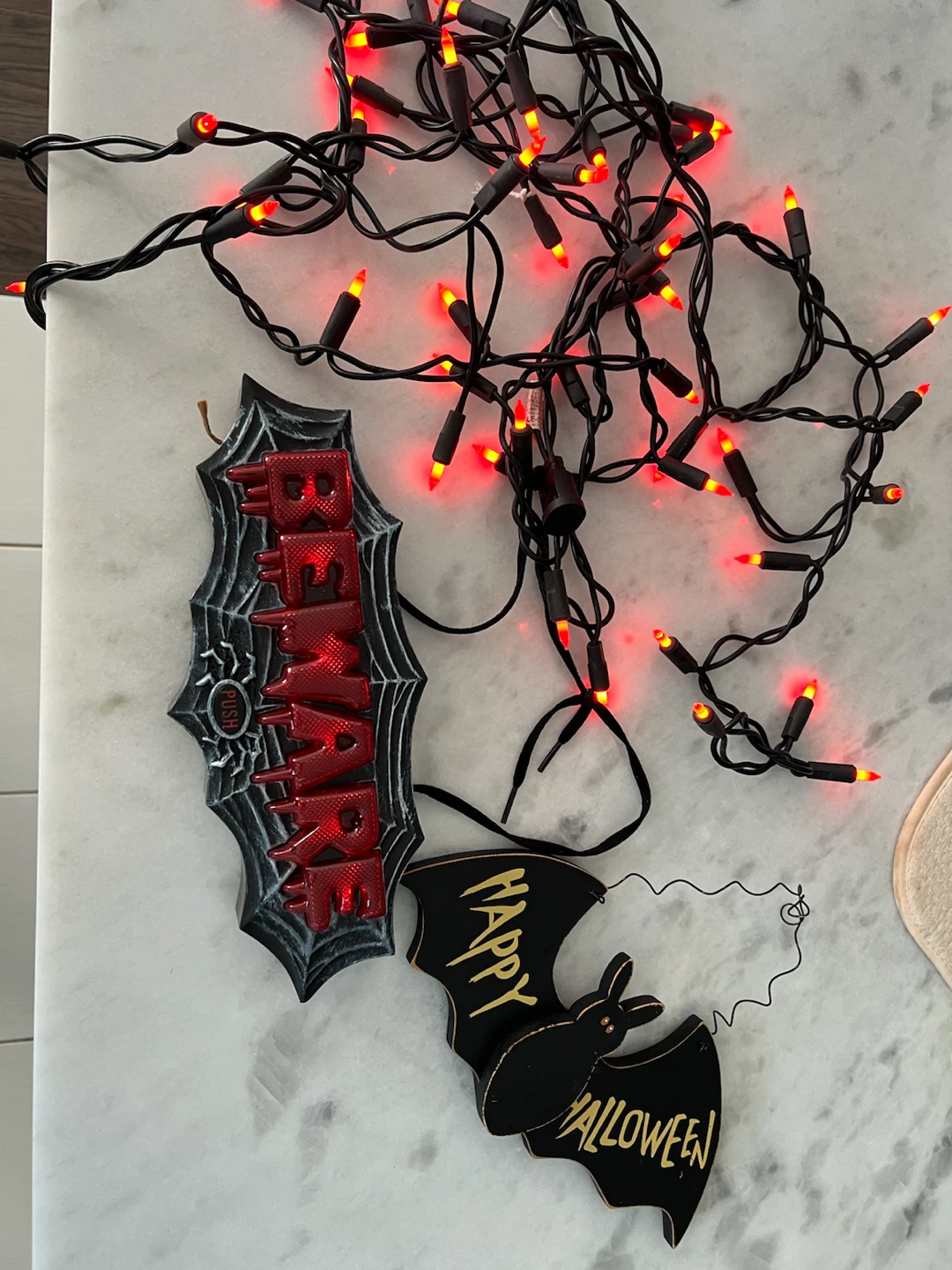 Halloween Decor Bundle: Beware Sign, Bat Sign, and Red Lights - photo 2