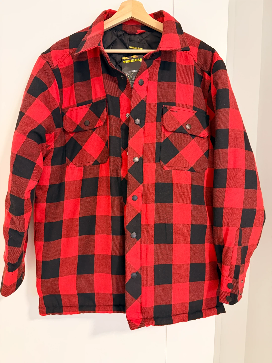 Men Red Plaid Quilt-Lined Flannel Shirt Jacket