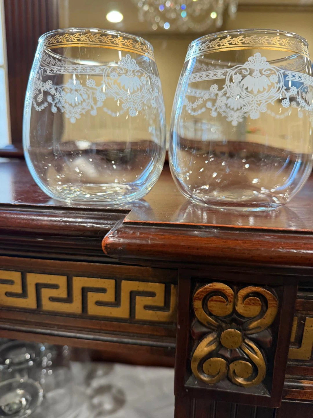 Set of Twelve Decorative Stemless Wine Glasses