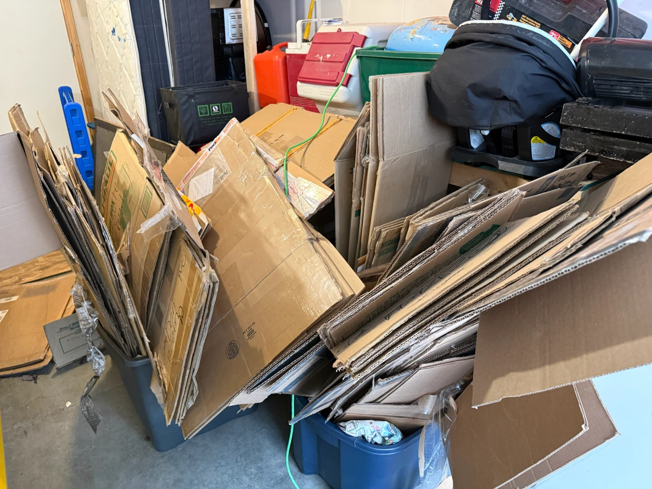 Assorted moving cardboard boxes