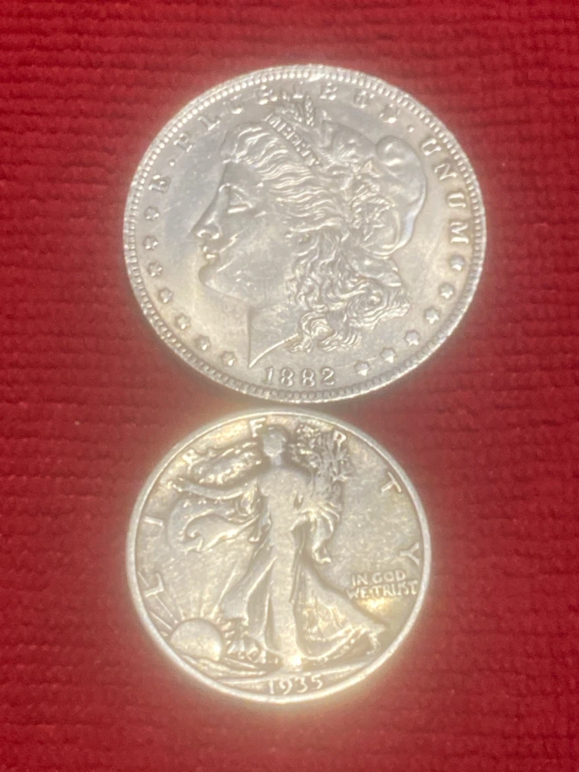 1882 Morgan Silver Dollar and 1935 Walking Liberty Half Dollar