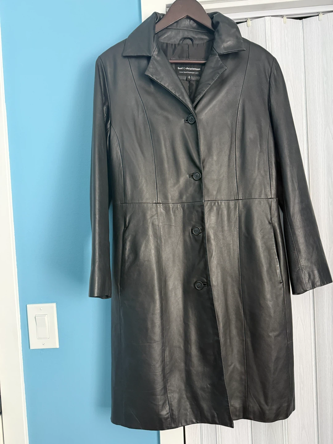 Bod & Christensen Black Leather Trench Coat