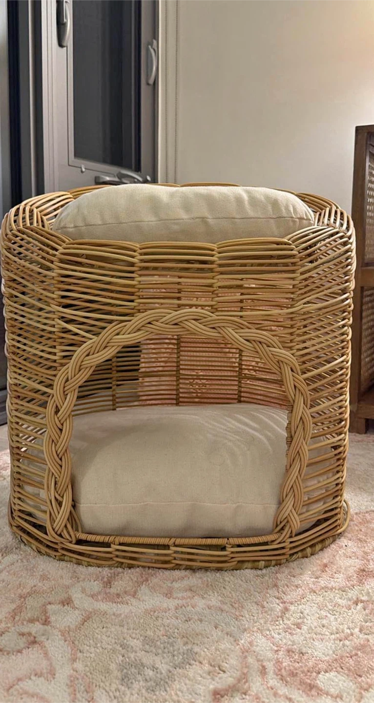 Woven Rattan Pet Bed with Cushions