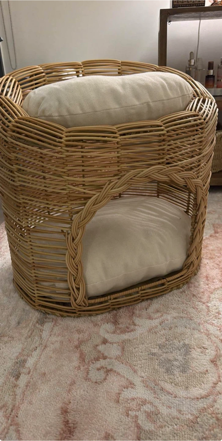 Woven Rattan Pet Bed with Cushions - photo 2