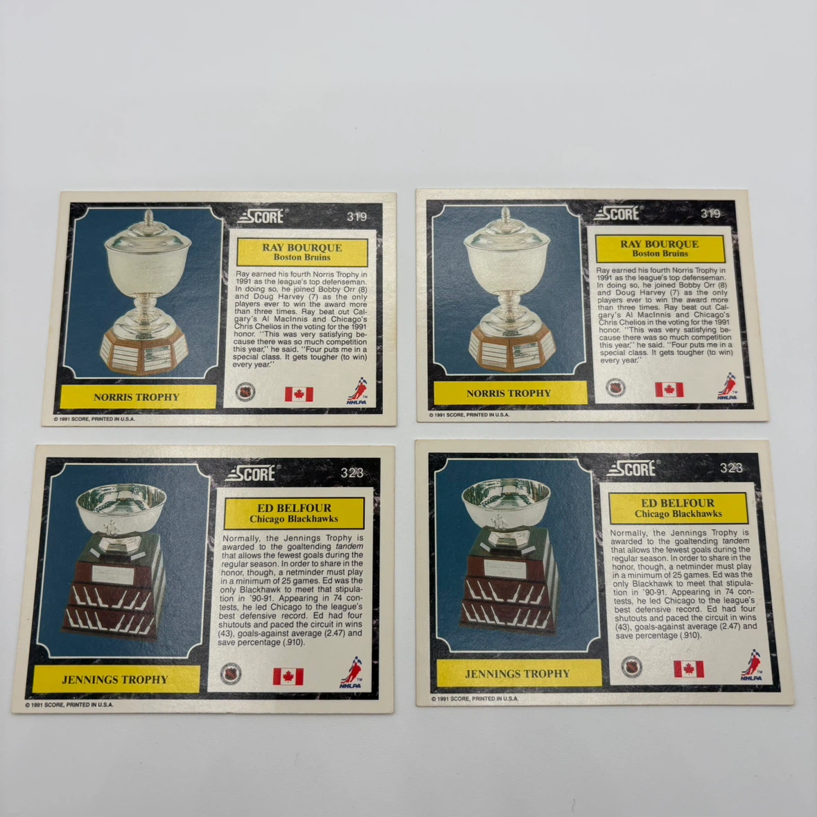 1991 Score NHL Hockey Cards - Ray Bourque and Ed Belfour - photo 4