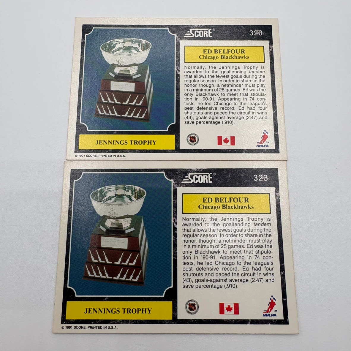1991 Score NHL Hockey Cards - Ray Bourque and Ed Belfour - photo 5