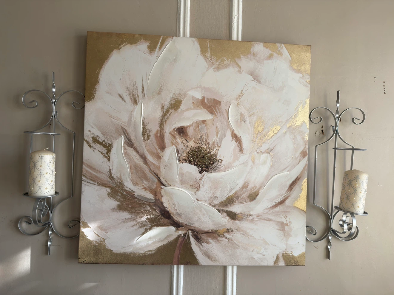 Floral Wall Art Canvas with Candle Sconces