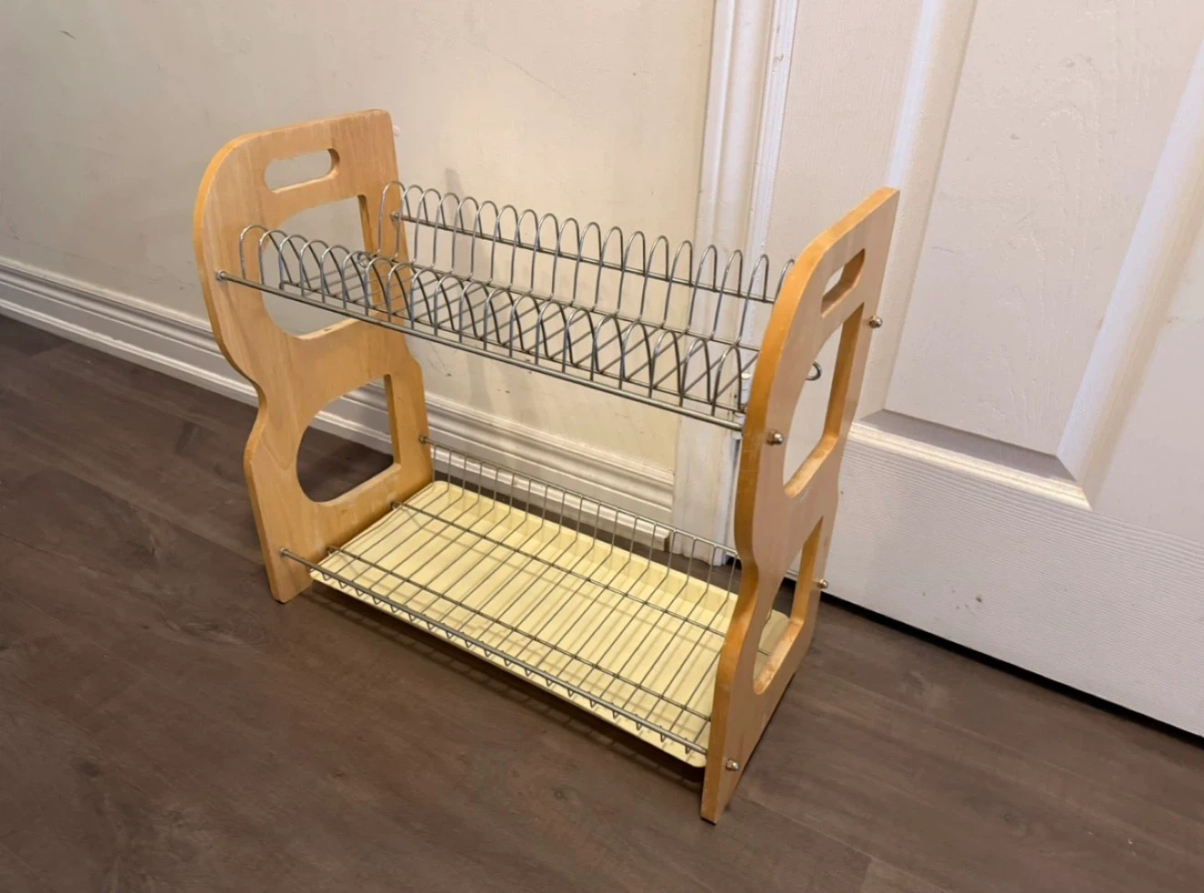 Two-Tier Wooden and Metal Dish Drying Rack