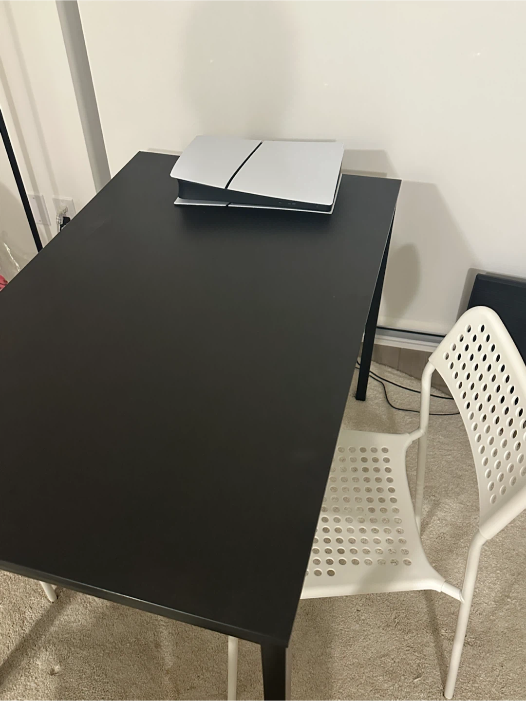 Ikea Black Desk with white chairs(2)
