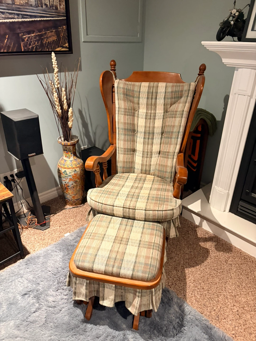 Wooden Glider Rocking Chair with Ottoman