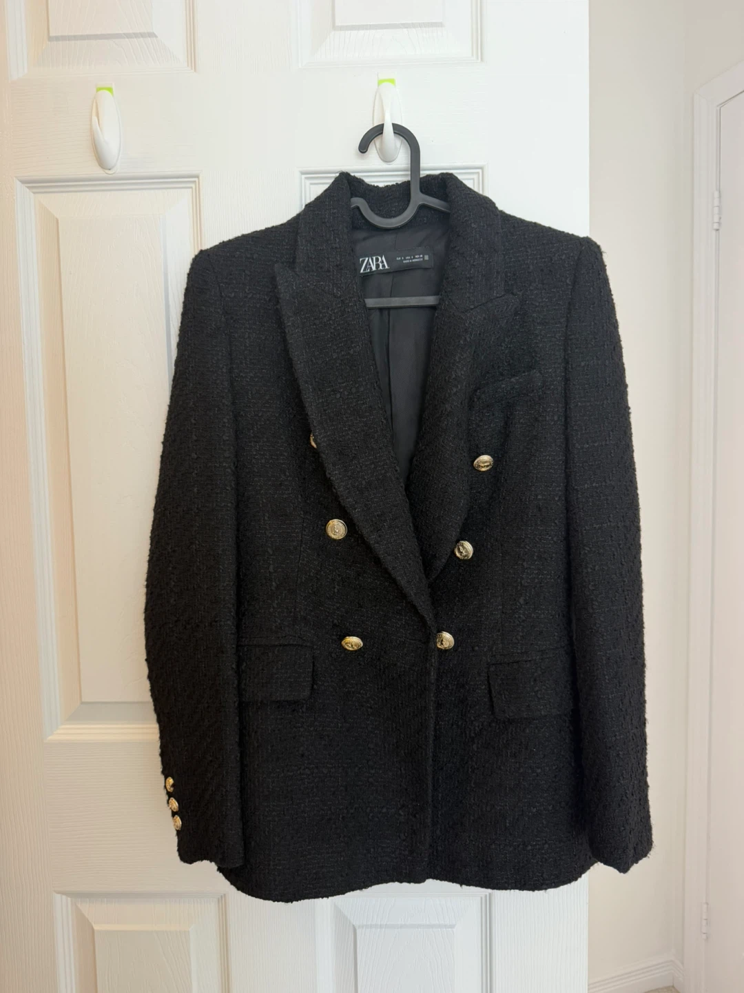 Zara Black Tweed Double-Breasted Blazer