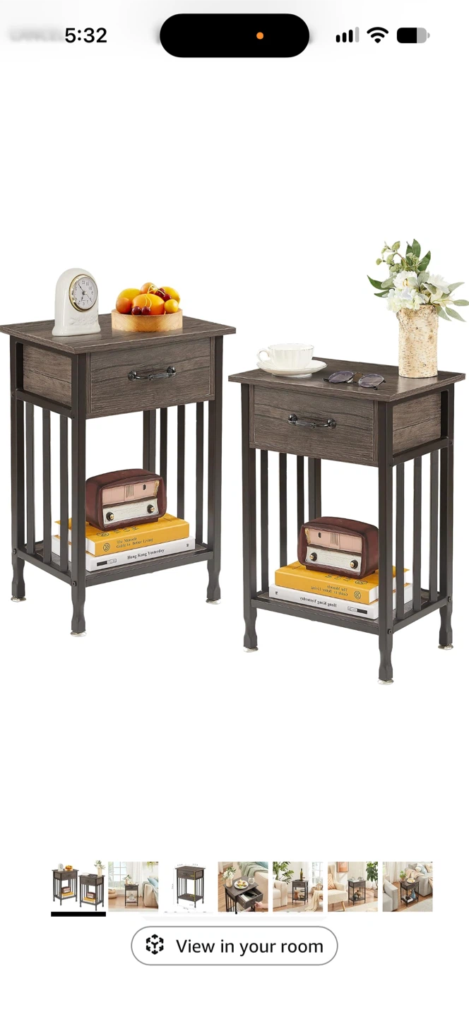 Two Rustic Bedside Side Tableswith Drawers