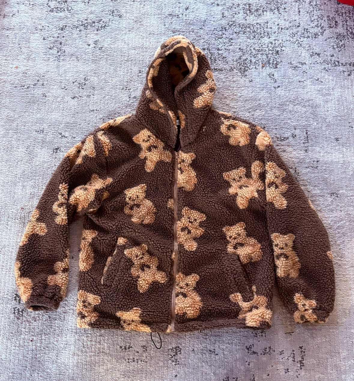 Teddy Bear Print Sherpa Hoodie