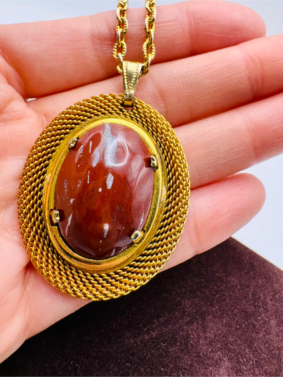 Vintage Oval Red Jasper Pendant Necklace - photo 5