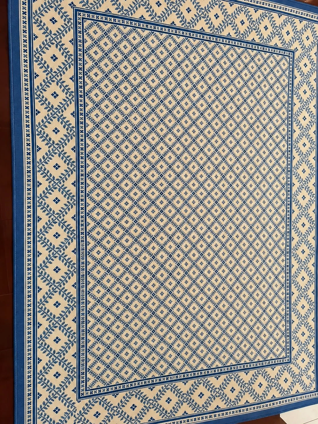 Blue and Cream Geometric Pattern Area Rug
