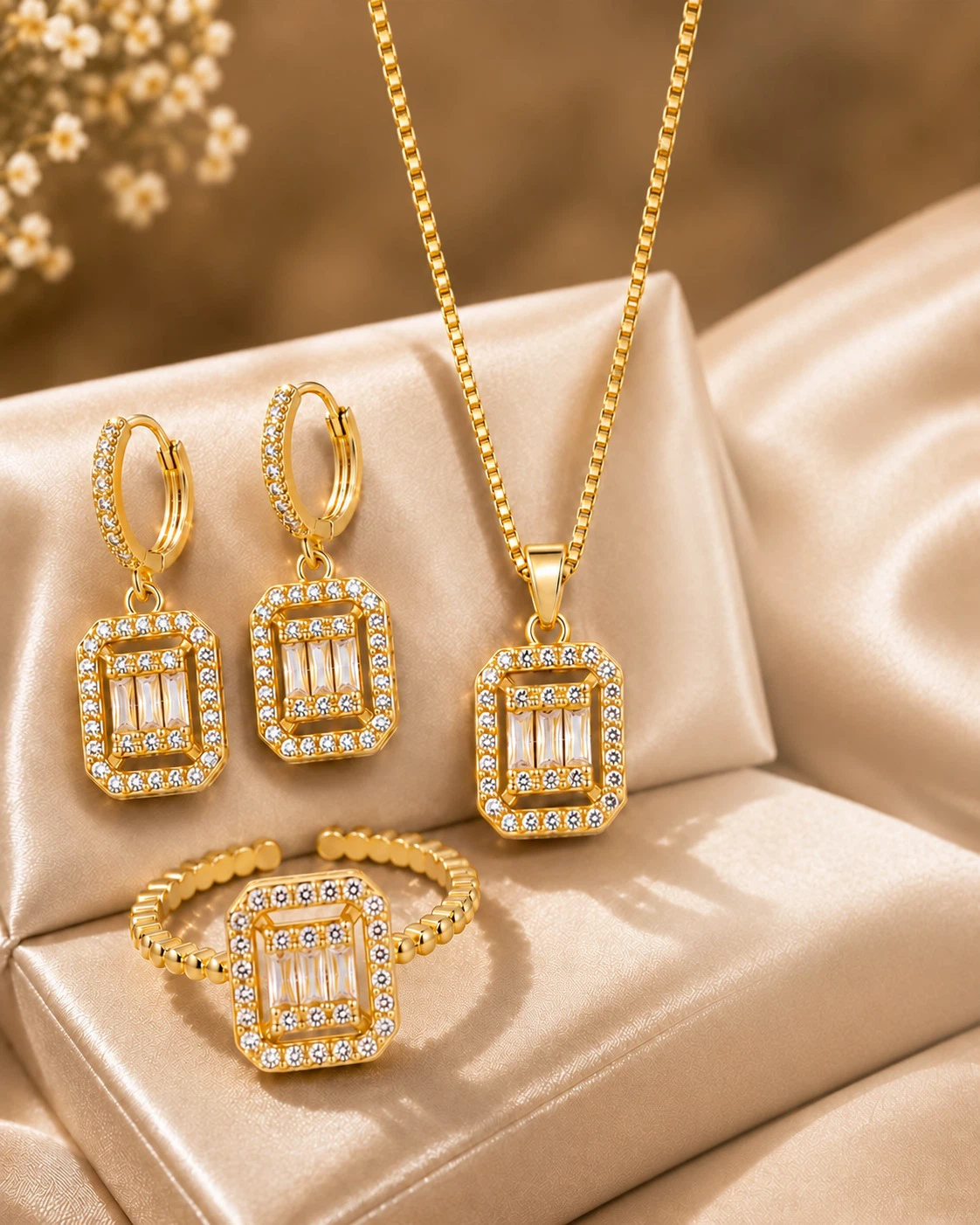 Gold-Tone Necklace, Earrings, and Ring Jewellery Set
