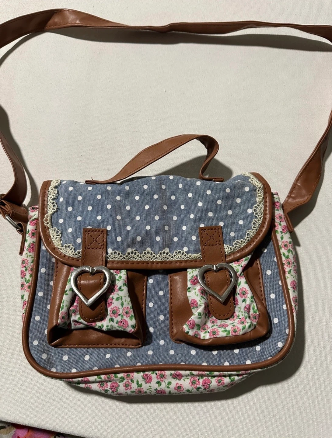 Floral and Polka Dot Crossbody Bag