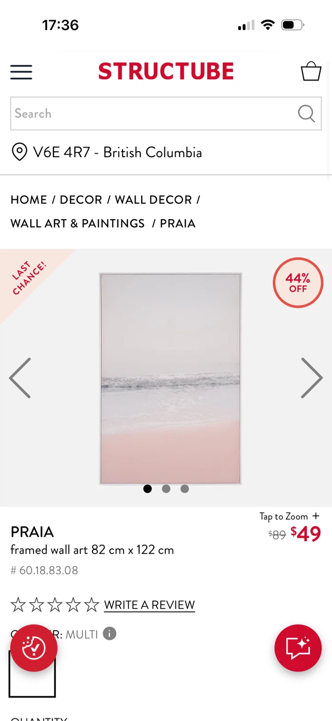 Beautiful pink beach wall art 82cm x 122cm - photo 2