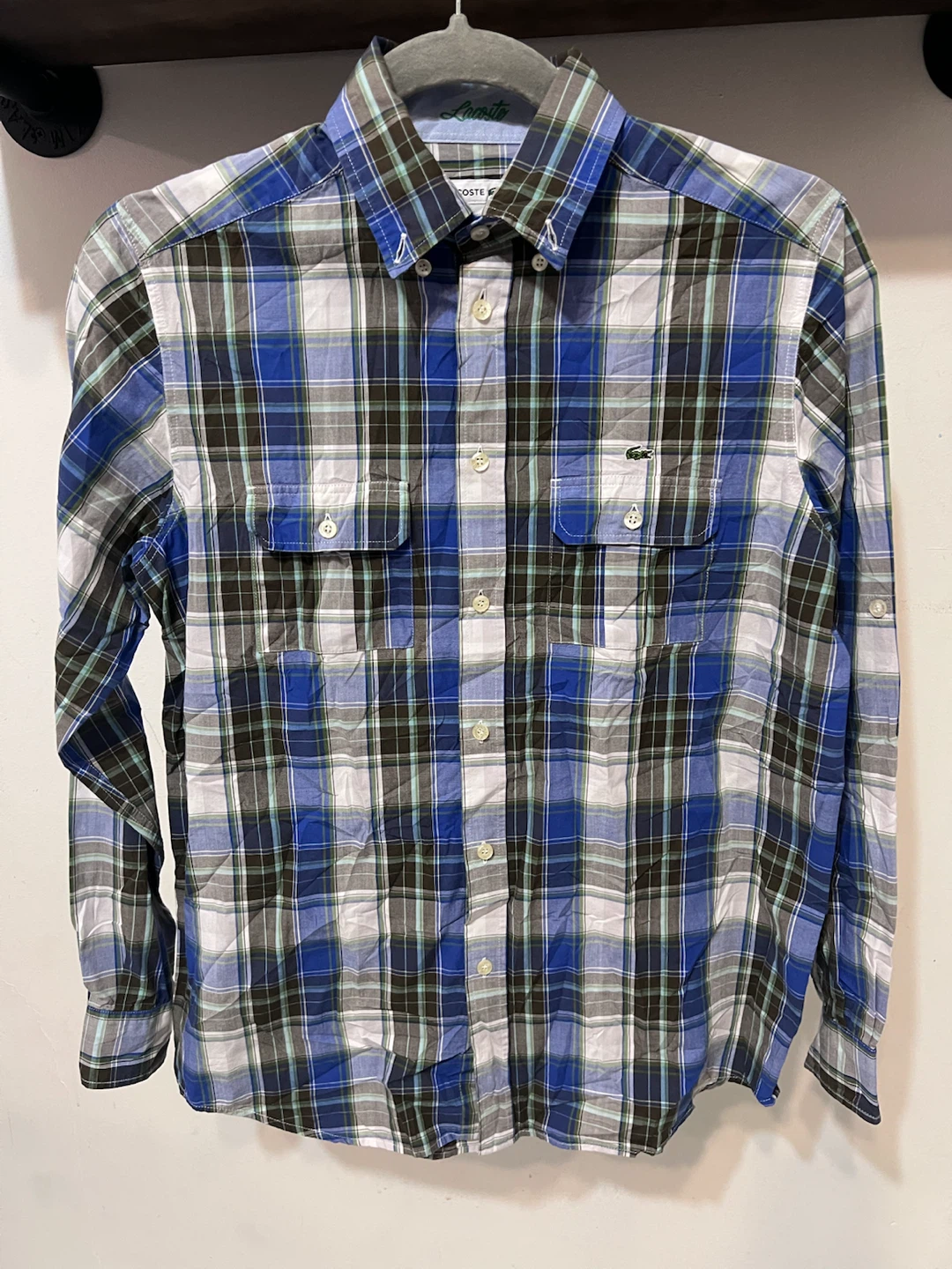 Lacoste Boys Plaid Long Sleeve Button-Up Shirt – Size 14