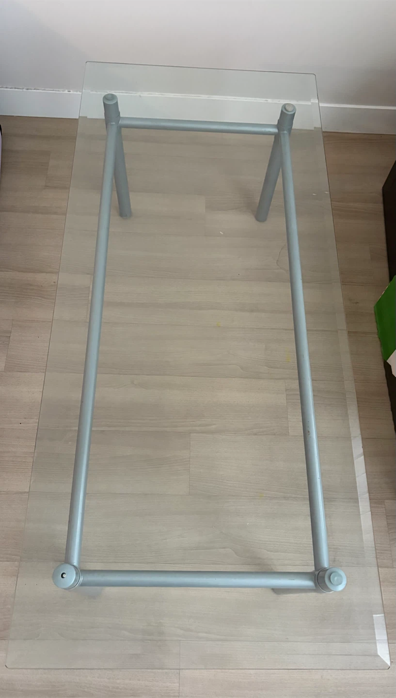 Glass Coffee Table with Silver Metal Frame
