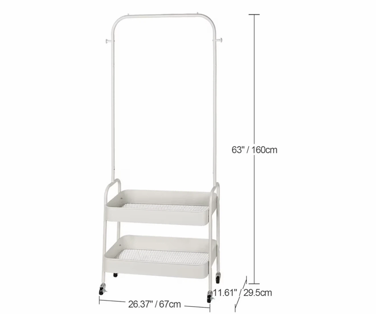 White Metal Rolling Clothing Rack with Shelves - photo 3