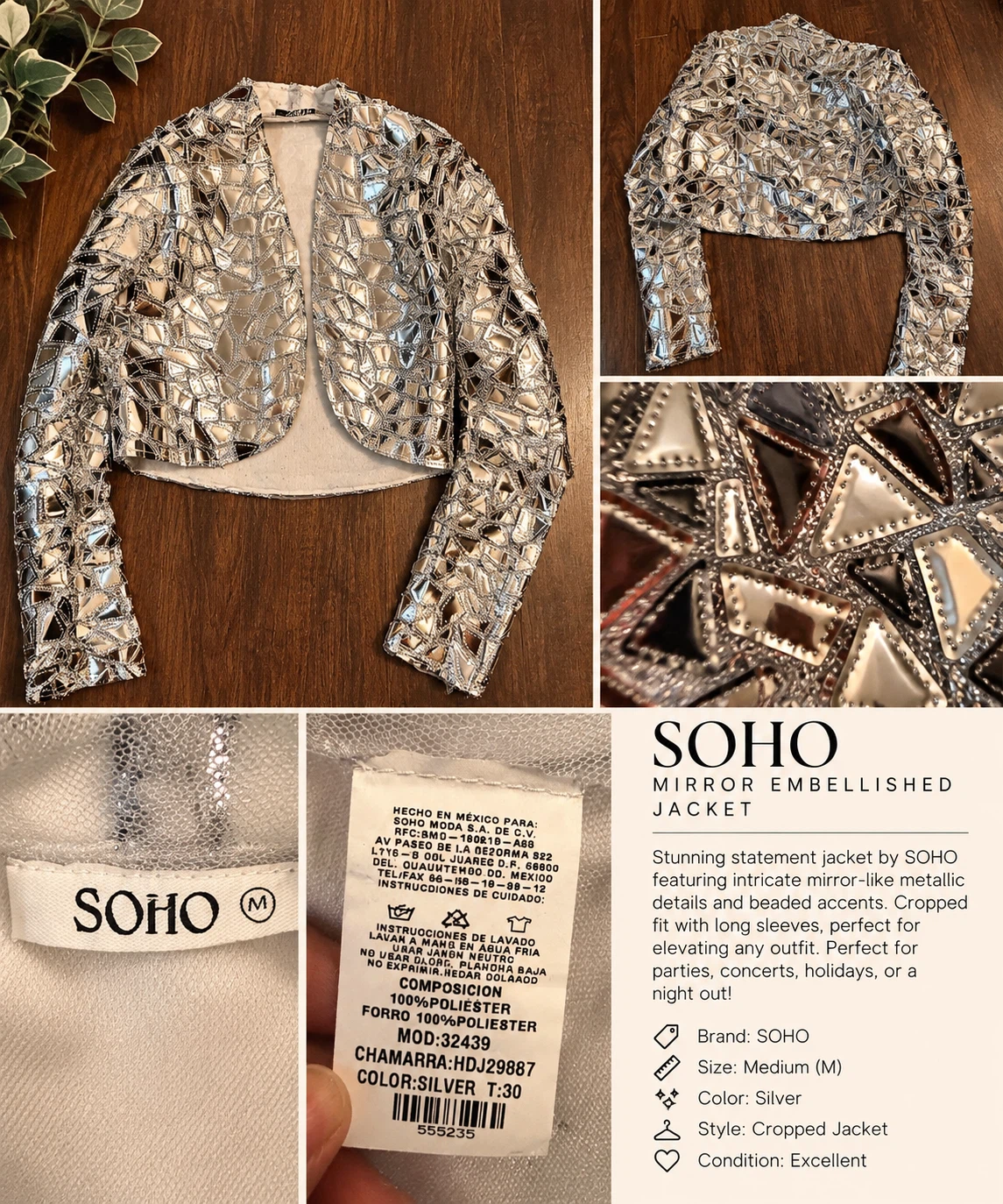SOHO Silver Metallic Statement Jacket – Size Medium