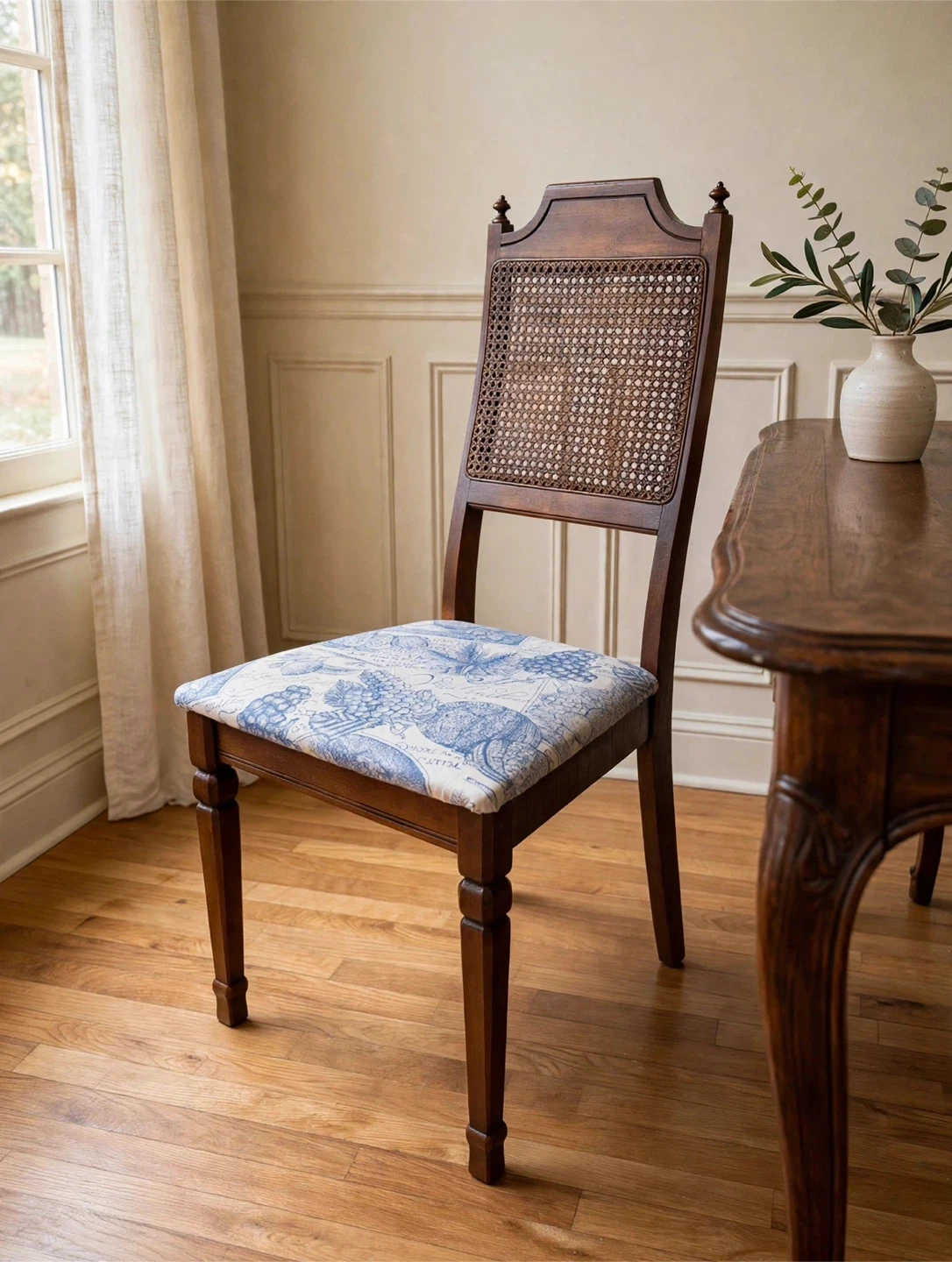 Vintage Wooden Dining Chair with Cane Back