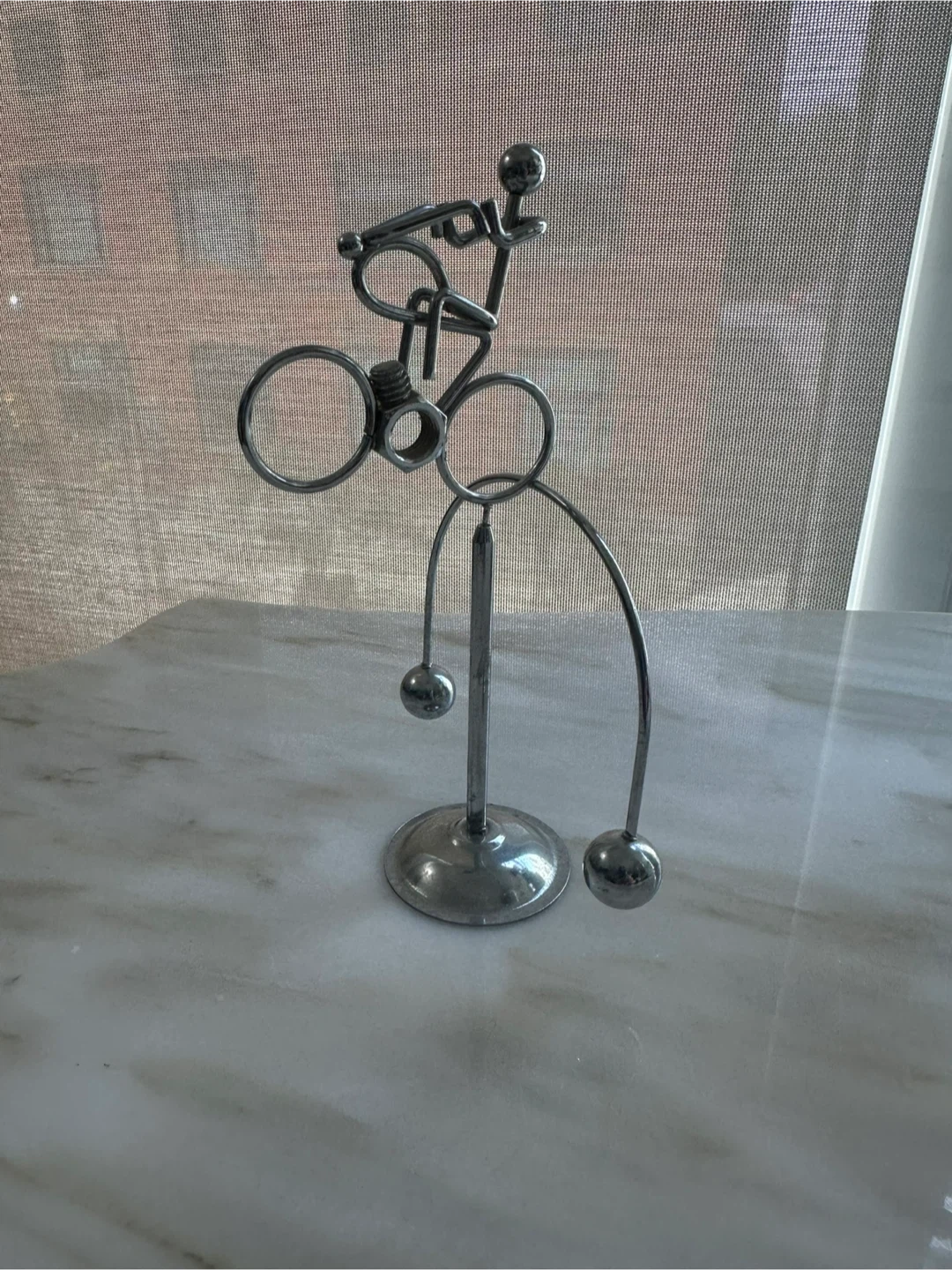Metal balancing cyclist kinetic toy